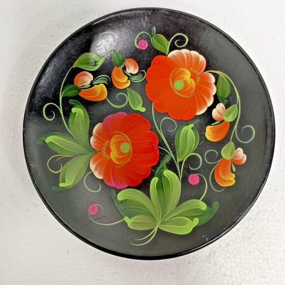 Vintage 1994 Ukrainian Decorative Wall Plate Hand Painted Flowers Folk Art 8" - Picture 1 of 5